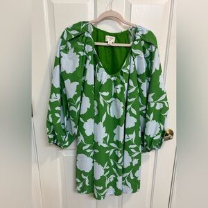 Kate Spade New York Green & Light Blue Floral Balloon Sleeve Mini Dress